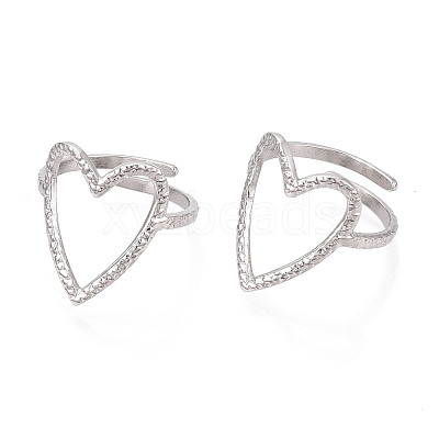 Non-Tarnish 304 Stainless Steel Heart Cuff Ring LS-RJEW-N038-123P-1