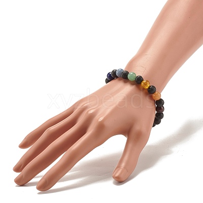 Natural Lava Rock & Mixed Stone Round Beads Stretch Bracelet BJEW-JB07469-02-1