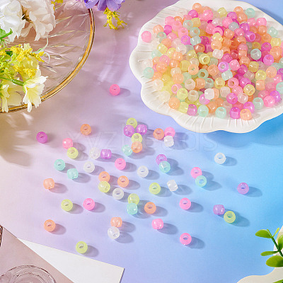 500Pcs Luminous Transparent Acrylic Beads LACR-TA0001-09-1