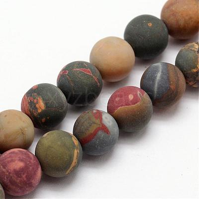 Natural Polychrome Jasper/Picasso Stone/Picasso Jasper Frosted Bead Strands G-O155-03A-10mm-1