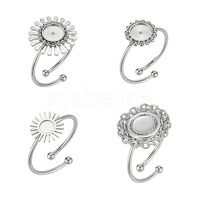 4Pcs 4 Styles 304 Stainless Steel Open Cuff Ring Findings STAS-UN0049-03-1