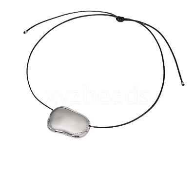 304 Stainless Steel Bean Pendant Adjustable Black Waxed Cord Necklaces for Women FS-WGC253F-01-1