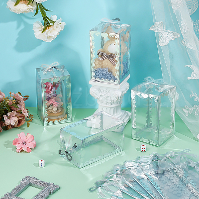 Folding Heart Print Transparent PVC Gift Packing Boxes CON-WH0085-192C-02-1