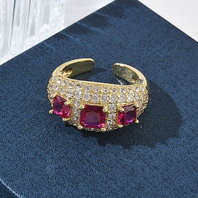 Brass Micro Pave Cubic Zirconia Cuff Open Rings for Women RJEW-L343-13G-06-1