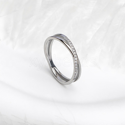 304 Stainless Steel Micro Pave Clear Cubic Zirconia Finger Rings for Women FS-WG1B662-07-1