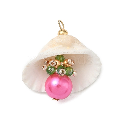 Natural Shell & Round Glass Pendants PALLOY-MZ00912-01-1