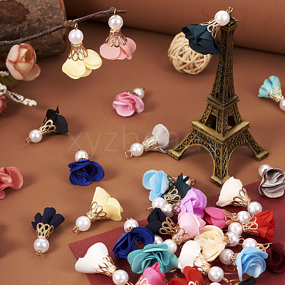 32Pcs 16 Colors Flower Chiffon Pendants FIND-TA0003-41-1