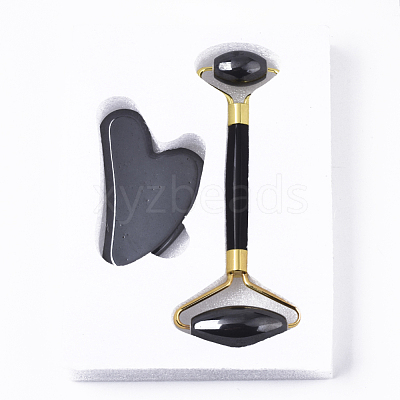 Magnetic Synthetic Hematite Facial Roller & Heart Shape Gua Sha G-N0324-12-1