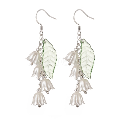 ABS Plastic Flower of Life with Shell Pearl Beaded Dangle Earrings EJEW-TA00182-1