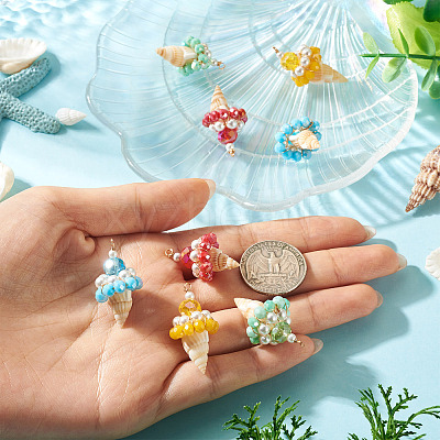 8Pcs 4 Colors Shell & Glass Pendants PALLOY-TA00383-1
