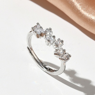 Adjustable Brass Micro Pave Cubic Zirconia Finger Rings RJEW-C163-26B-P-1