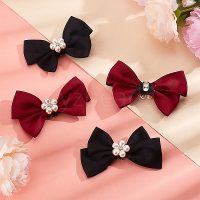 2 Pairs 2 Colors Cloth Bowknot Bridal Shoe Decoration with Plastic Imitation Pearl AJEW-PH0018-04-1