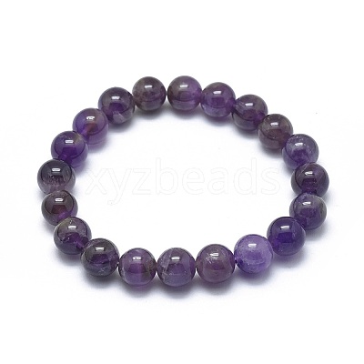 Natural Amethyst Bead Stretch Bracelets X-BJEW-K212-B-034-1