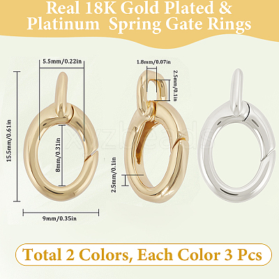 6Pcs 2 Colors Brass Spring Gate Rings KK-SC0008-02-1