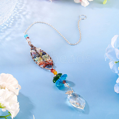 1Pc Wire Wrapped Alloy & Natural Mixed Stone Chips Tree of Life Hanging Suncatchers HJEW-TA0001-45C-1