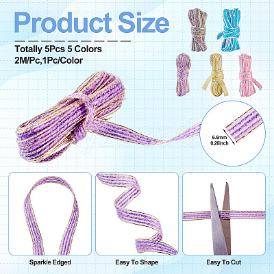 5Pcs 5 Colors Sparkle Jute Ribbon OCOR-TA0002-53-1