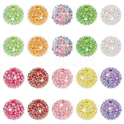 20Pcs 10 Colors AB Color Plated Acrylic Rhinestone Beads OACR-PH0004-01-1