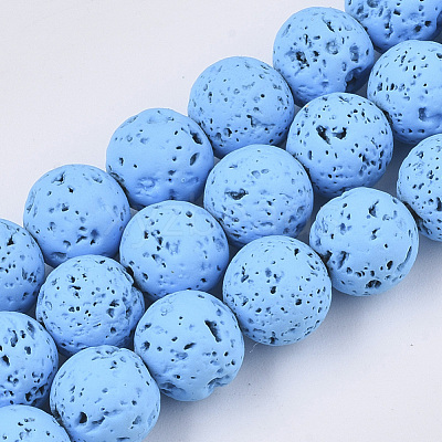 Spray Painted Natural Lava Rock Beads Strands G-N0324-B-04-1