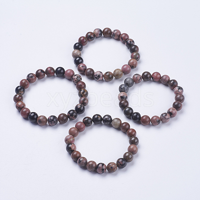 Natural Rhodonite Beaded Stretch Bracelets BJEW-I253-10mm-26-1