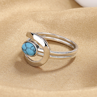 Oval Brass with Synthetic Turquoise Finger Rings FS-WG5DC9A-04-1