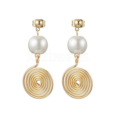 Glass Pearl Dangle Stud Earrings EJEW-JE06543-02-1