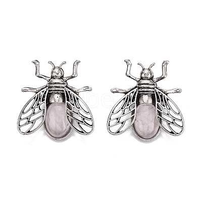Natural Rose Quartz & Alloy Lapel Pin Brooches GG-N001-04AS-01-1