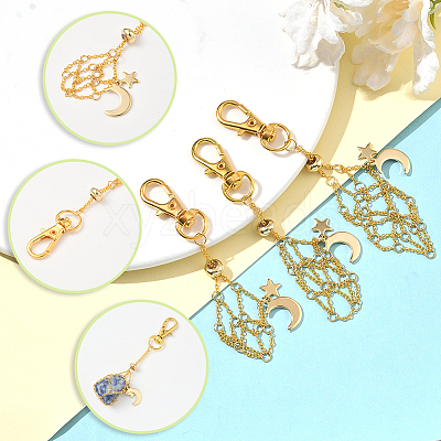 6Pcs 3 Styles Moon Alloy Swivel Lobster Claw Clasps & Brass Cable Chains AJEW-SC0003-98G-1