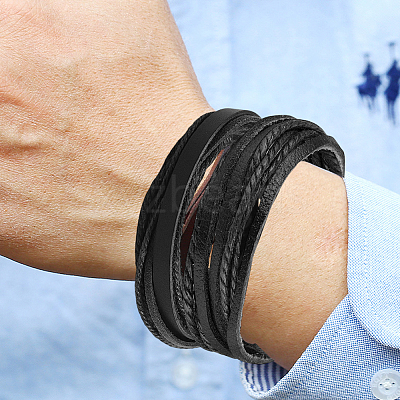 1Pc Cowhide Leather Cord Multi-strand Bracelets BJEW-CL0001-48B-1