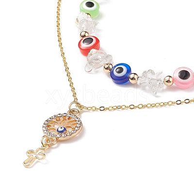 2Pcs 2 Style Natural Quartz Crystal Chips & Resin Evil Eye Beaded Necklaces Set NJEW-JN04027-1