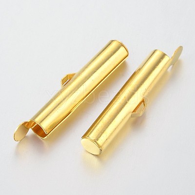Brass Slide On End Clasp Tubes X-KK-P031-12G-1