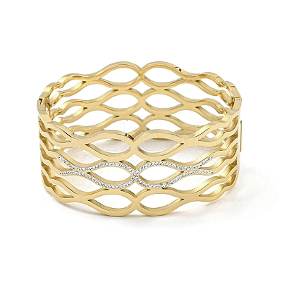 304 Stainless Steel Pave Crystal Rhinestone Hollow Out Hinged Bangles for Women BJEW-D044-07C-G-1
