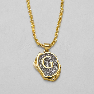 Brass Crystal Rhinestone Oval with Letter Pendant Necklaces FS-WG7CB6D-05-1