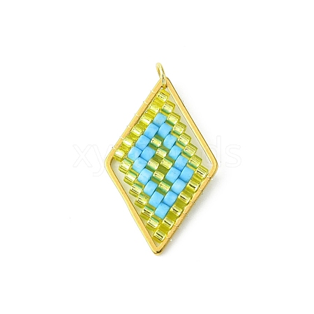 Glass Seed Beaded Rhombus Pendants PALLOY-MZ00528-02-1