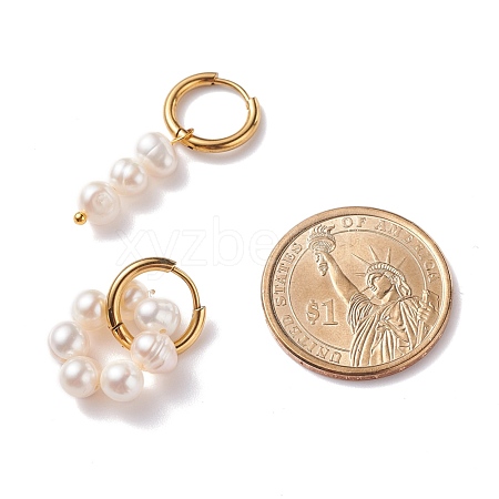 Natural Pearl Beads Dangle Hoop Earrings EJEW-JE04726-1