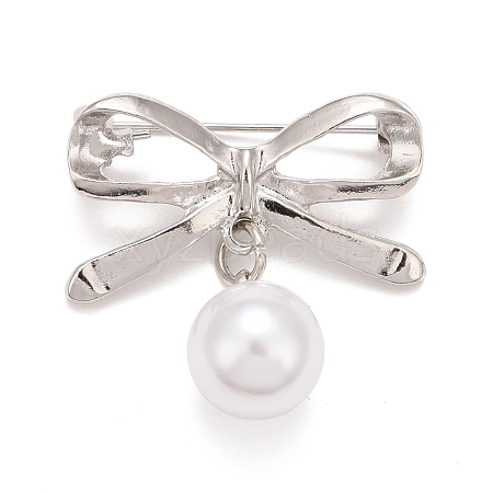 Alloy Bowknot Brooch with Plastic Pearl JEWB-A004-02P-1