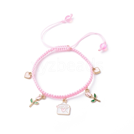 Heart Envelope Rose Alloy Enamel Charm Bracelet BJEW-JB08682-01-1