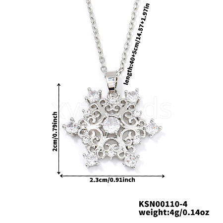 Elegant Brass Cubic Zirconia Snowflake Pendant Necklaces EH2913-4-1