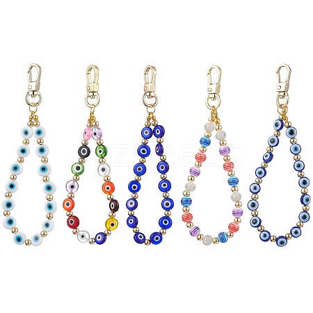 5Pcs 5 Colors Evil Eye Handmade Lampwork Beads Pendant Decoration HJEW-JM02328-1