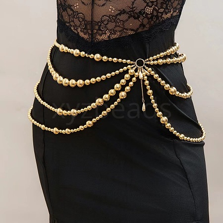 Alloy & Round Plastic Imitation Pearl Multi Layered Tassel Waist Chains for Beach Party WGD927B-02-1