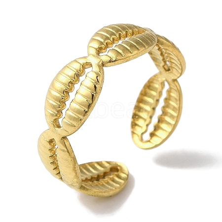 Vacuum Plating 201 Stainless Steel Shell Open Cuff Rings for Women RJEW-C092-01G-1
