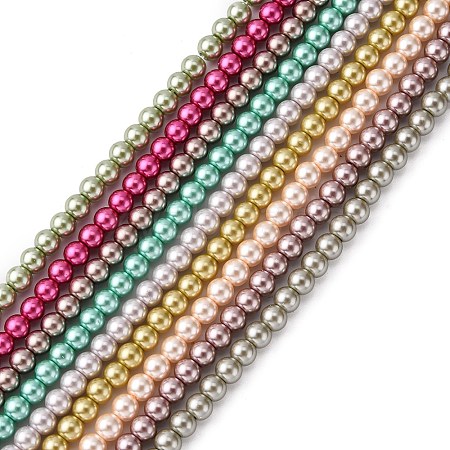 Eco-Friendly Dyed Glass Pearl Bead Strands X-HY-A008-6mm-RB-M-1