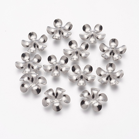 Tarnish Resistant 5-Petal 304 Stainless Steel Flower Bead Caps STAS-L205-09C-1