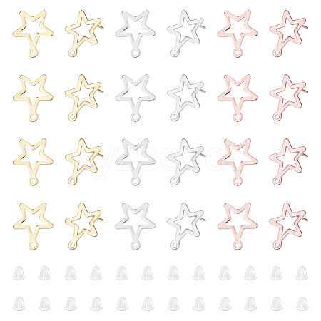 Unicraftale 36Pcs 3 Color 201 Stainless Steel Star Stud Earring Findings STAS-UN0054-88-1