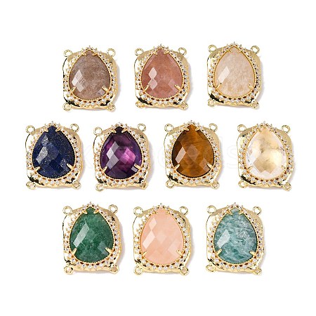 Brass Micro Pave Cubic Zirconia Connector Charms with Natural Gemstone KK-Z096-03G-1