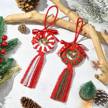 Handmade Macrame Cotton Christmas Wreath Pendant Decoration HJEW-JM02654-1