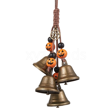 Halloween Theme Iron Bell Pendant Decoration HJEW-JM02473-1