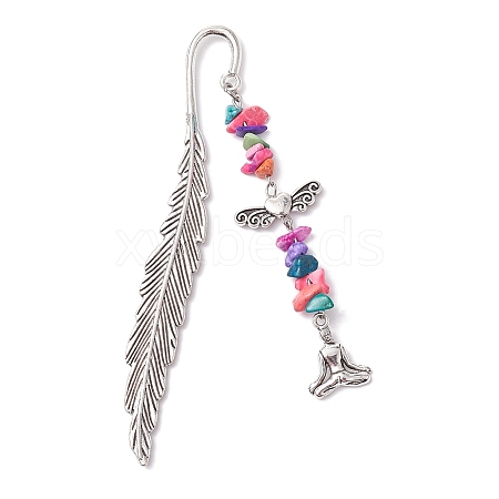 Tibetan Style Alloy Feather Bookmark AJEW-JK00310-03-1