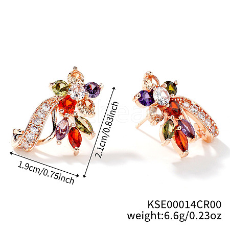 Elegant Brass Rhinestone Leaf Stud Earrings FM5419-2-1