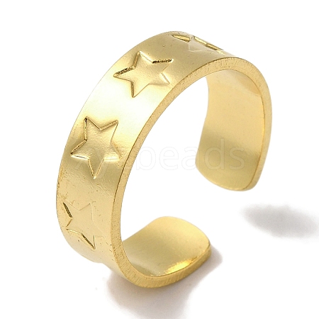 Vacuum Plating 201 Stainless Steel Star Wide Open Cuff Rings for Women RJEW-C092-32G-1