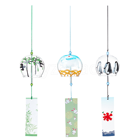 BENECREAT 3Pcs 3 Style Japanese Glass Half Round Wind Chimes HJEW-BC0001-54-1